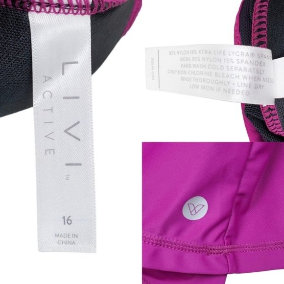 Livi Active Womens Magenta Ruffle Sheer Mesh Swimsuit Tankini Top Size 16 - Picture 4 of 4